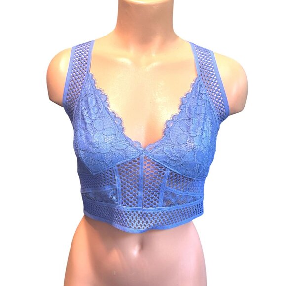 Free People Blue Sitting Pretty Lace Brami Bralette Medium Bra - Picture 4 of 10